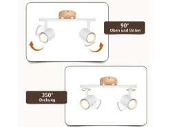 NETTLIFE Plafón LED de 2 llama - Plafón GU10 Foco giratorio Aplique de madera Foco de pared para salón dormitorio Sin bombilla Blanco Clearance