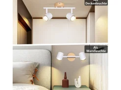 NETTLIFE Plafón LED de 2 llama - Plafón GU10 Foco giratorio Aplique de madera Foco de pared para salón dormitorio Sin bombilla Blanco Clearance