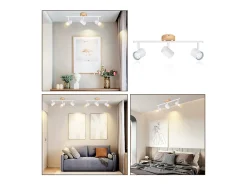 NETTLIFE Plafón LED de 3 llama - Plafón GU10 Foco giratorio Aplique de madera Foco de pared para salón dormitorio Sin bombilla Blanco Hot