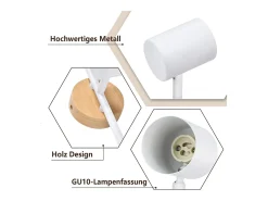 NETTLIFE Plafón LED de 3 llama - Plafón GU10 Foco giratorio Aplique de madera Foco de pared para salón dormitorio Sin bombilla Blanco Hot
