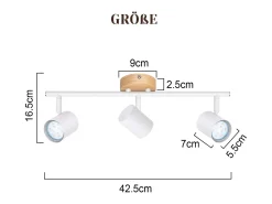 NETTLIFE Plafón LED de 3 llama - Plafón GU10 Foco giratorio Aplique de madera Foco de pared para salón dormitorio Sin bombilla Blanco Hot