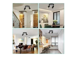 NETTLIFE Plafón-Plafón LED de 2 llama - Plafón GU10 Foco giratorio Aplique de madera Foco de pared para salón dormitorio Sin bombilla Negro
