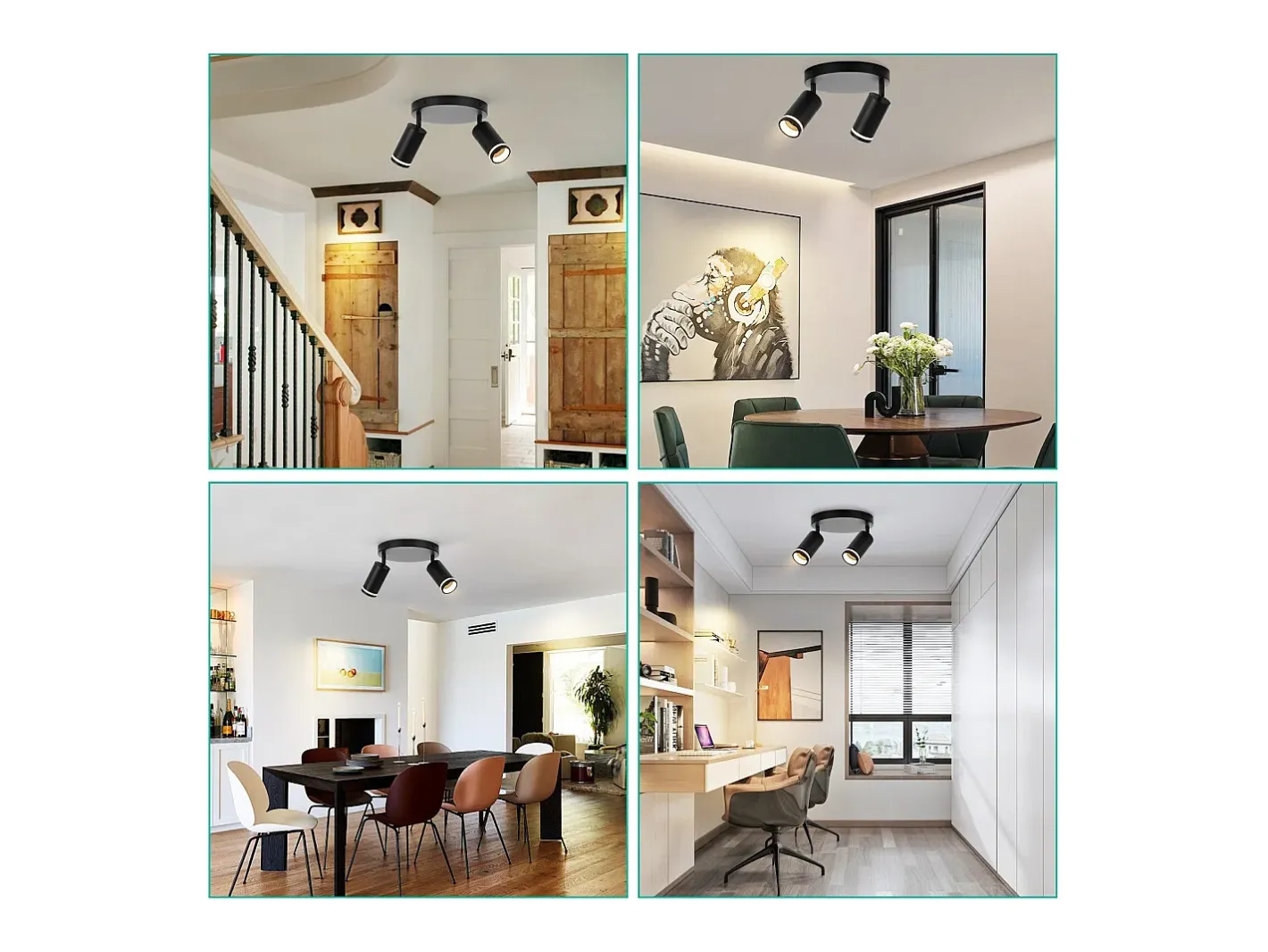 NETTLIFE Plafón-Plafón LED de 2 llama - Plafón GU10 Foco giratorio Aplique de madera Foco de pared para salón dormitorio Sin bombilla Negro