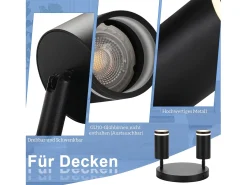 NETTLIFE Plafón-Plafón LED de 2 llama - Plafón GU10 Foco giratorio Aplique de madera Foco de pared para salón dormitorio Sin bombilla Negro