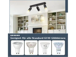 NETTLIFE Plafón LED de 3 llama - Plafón GU10 Foco giratorio Aplique de madera Foco de pared para salón dormitorio Sin bombilla Negro Hot