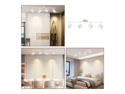 Best NETTLIFE Plafón LED de 4 llama - Plafón GU10 Foco giratorio Aplique de madera Foco de pared para salón dormitorio Sin bombilla Blanco