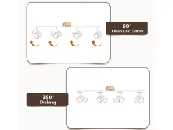 Best NETTLIFE Plafón LED de 4 llama - Plafón GU10 Foco giratorio Aplique de madera Foco de pared para salón dormitorio Sin bombilla Blanco