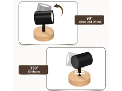 NETTLIFE Plafón-Plafón LED de 1 llama - Plafón GU10 Foco giratorio Aplique de madera Foco de pared para salón dormitorio MAX.40W Sin bombilla Negro