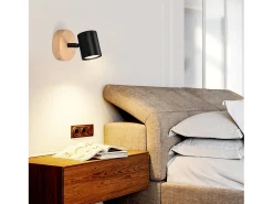 NETTLIFE Plafón-Plafón LED de 1 llama - Plafón GU10 Foco giratorio Aplique de madera Foco de pared para salón dormitorio MAX.40W Sin bombilla Negro