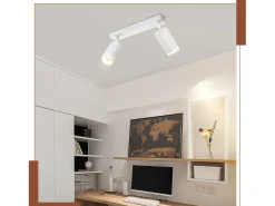 NETTLIFE Plafón LED de 2 llama - Plafón GU10 Foco giratorio Aplique de madera Foco de pared para salón dormitorio Sin bombilla Blanco Discount