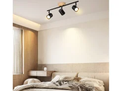 New NETTLIFE Plafón LED de 3 llama - Plafón GU10 Foco giratorio Aplique de madera Foco de pared para salón dormitorio Sin bombilla Negro