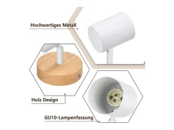 NETTLIFE Plafón-Plafón LED de 1 llama - Plafón GU10 Foco giratorio Aplique de madera Foco de pared para salón dormitorio MAX.40W Sin bombilla Blanco
