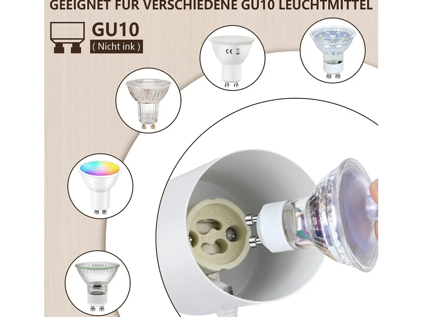 NETTLIFE Plafón-Plafón LED de 1 llama - Plafón GU10 Foco giratorio Aplique de madera Foco de pared para salón dormitorio MAX.40W Sin bombilla Blanco