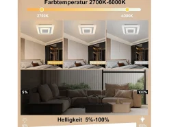 New NETTLIFE Plafón LED: Lámpara de Salón 30 cm, Lámpara de Cocina Regulable 23 W, Lámpara Moderna con Mando a Distancia para Dormitorio Blanco