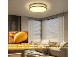New NETTLIFE Plafón LED para habitación, lámpara de techo con pantalla difusora de tejido moderno, redondo, 3000K, 12W Verde claro