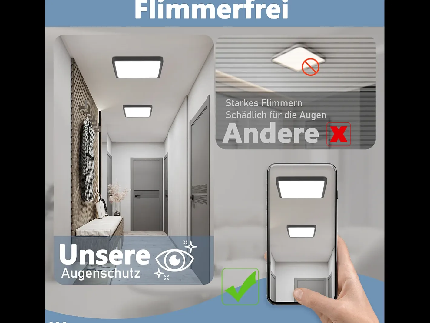 NETTLIFE Plafón LED Plano 23CM 6500K 18W Cuadrado Dormitorio LED Integrado Permanentemente Negro Best