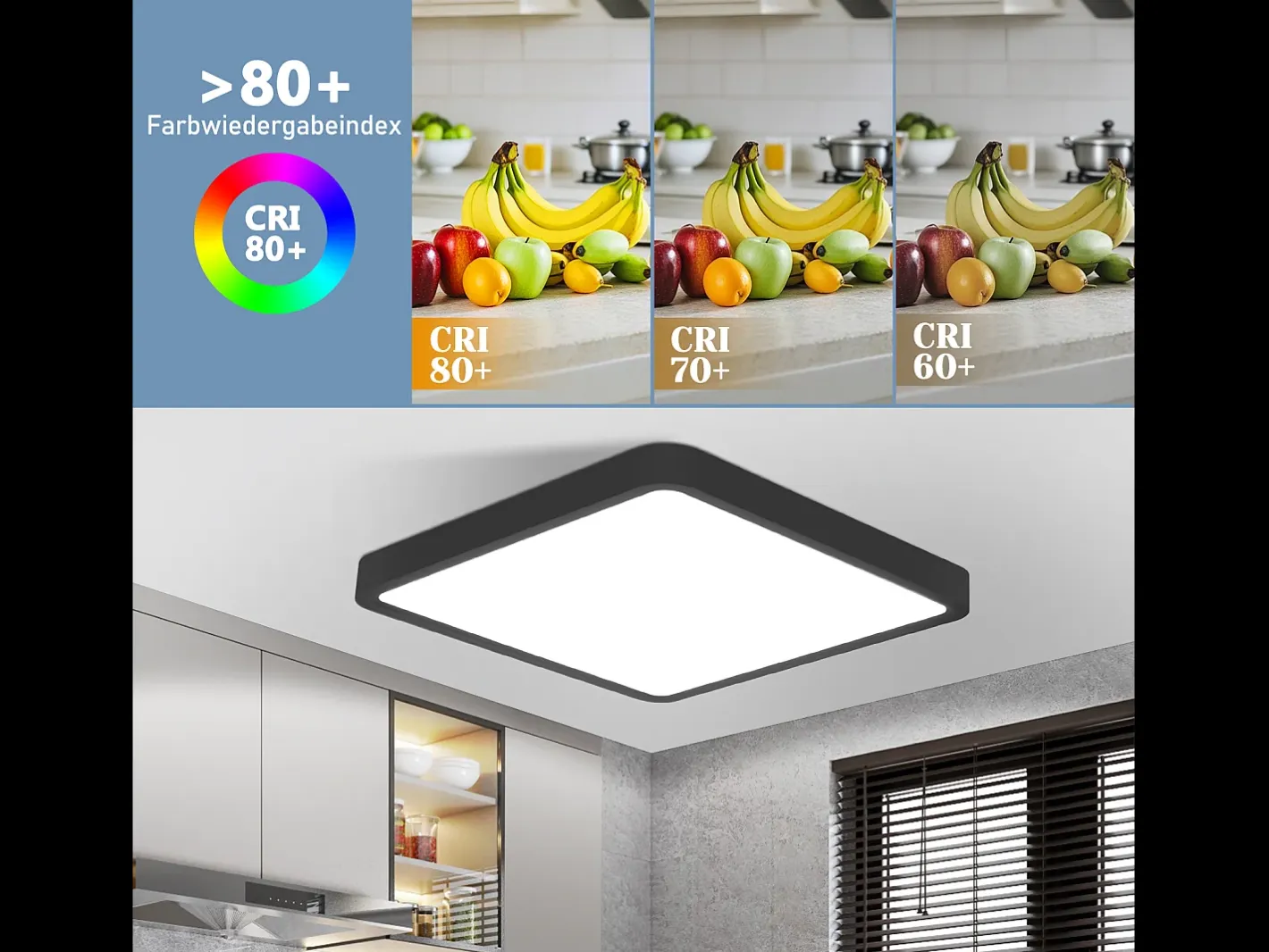 NETTLIFE Plafón LED Plano 23CM 6500K 18W Cuadrado Dormitorio LED Integrado Permanentemente Negro Best