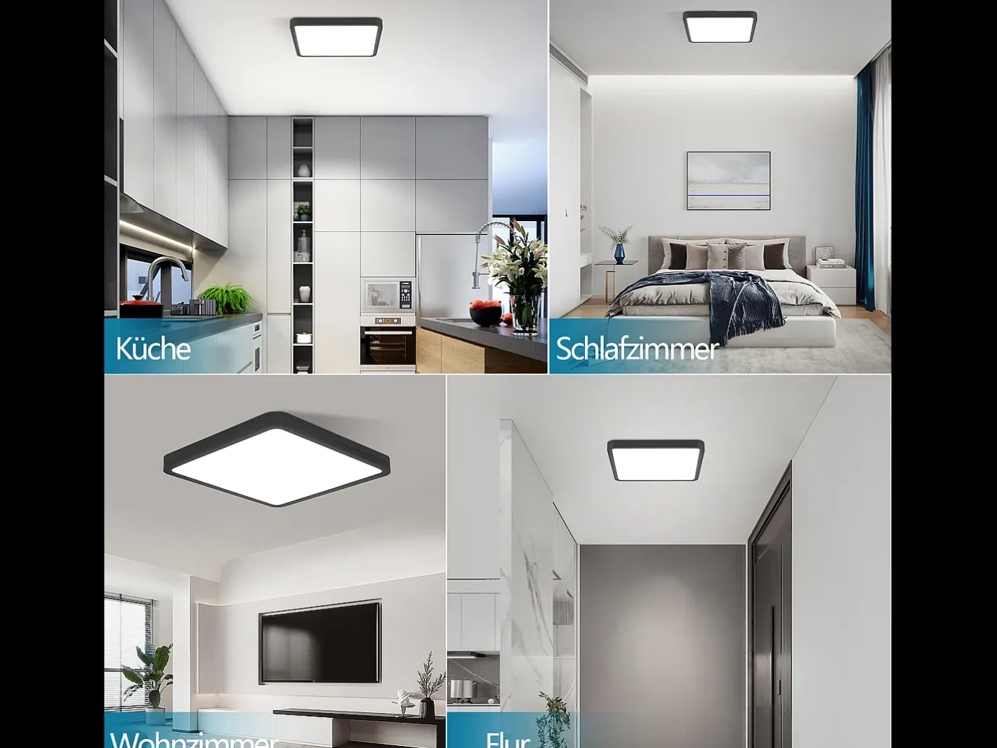 NETTLIFE Plafón LED Plano 23CM 6500K 18W Cuadrado Dormitorio LED Integrado Permanentemente Negro Best