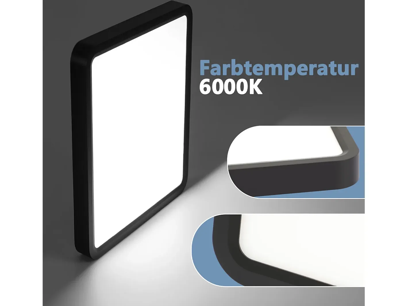 NETTLIFE Plafón LED Plano 23CM 6500K 18W Cuadrado Dormitorio LED Integrado Permanentemente Negro Best