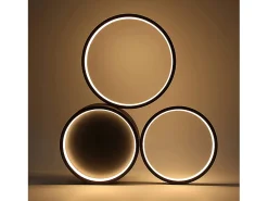 NETTLIFE Plafón LED 22W Dormitorio Blanco Cálido con 3 Anillos Diseño Decoración Moderna para Salón Habitación Infantil Negro