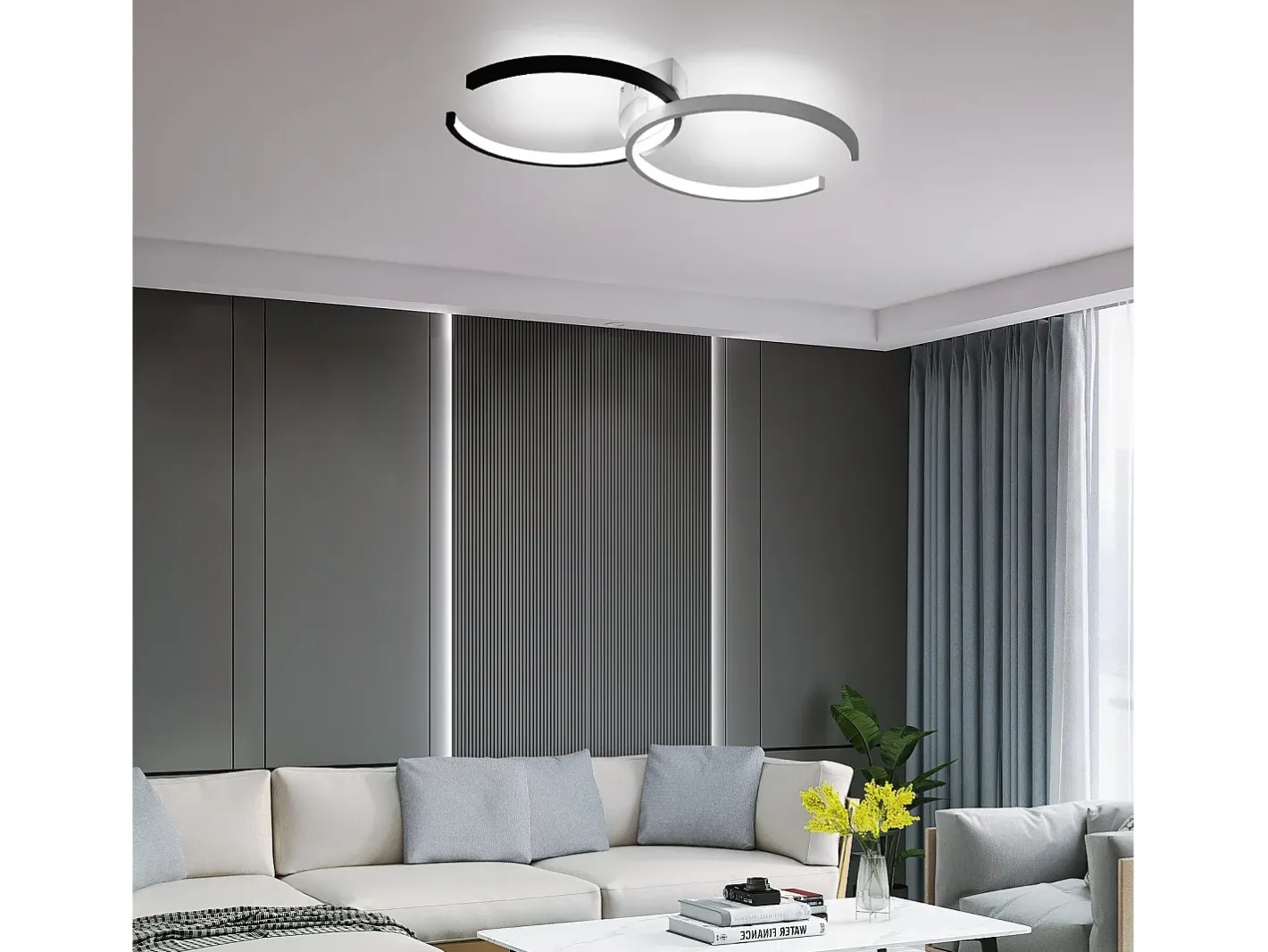 Discount NETTLIFE Plafón LED 37W, 54x32x8,5cm Moderno Regulable con Mando a Distancia Lámpara de Salón de Diseño de Metal para Dormitorio Oficina Blanco