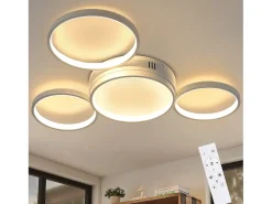 NETTLIFE Plafóndaro LED con control remoto regulable de intensidad, 52W moderno con 4 aros metálicos. Blanco