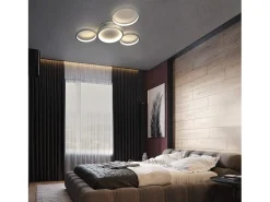 NETTLIFE Plafóndaro LED con control remoto regulable de intensidad, 52W moderno con 4 aros metálicos. Blanco