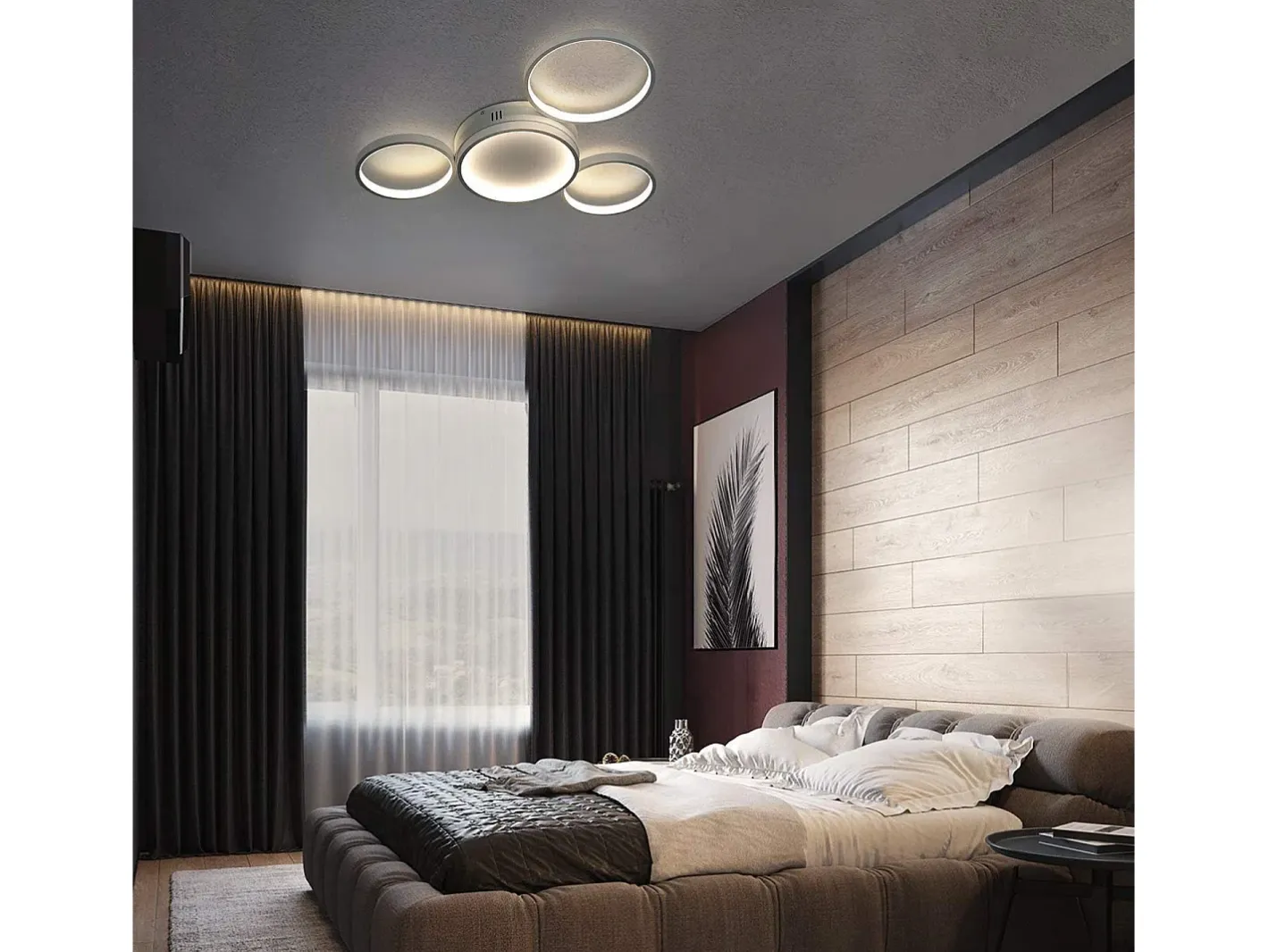 NETTLIFE Plafóndaro LED con control remoto regulable de intensidad, 52W moderno con 4 aros metálicos. Blanco