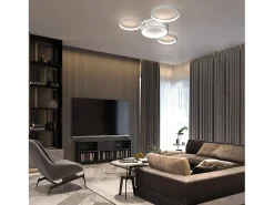 NETTLIFE Plafóndaro LED con control remoto regulable de intensidad, 52W moderno con 4 aros metálicos. Blanco