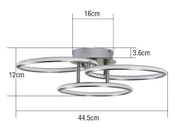 Sale NETTLIFE Plafóndido LED Moderno, Diseño de Anillos, Luz Blanca Cálida 3000K, 41W, 3 Llames. Plateado