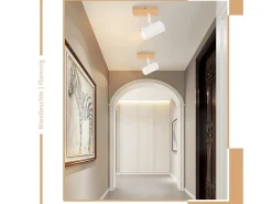NETTLIFE Plafónero de techo, 1 bombilla, lámpara de pasillo de madera, pasillo blanco, moderno plafónero de metal, GU10, 350° para. Marru00f3n