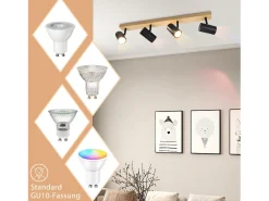 NETTLIFE Plafón-Plafocénter de techo con 4 llamas, lámpara de techo de madera negra, GU10 orientable 350°, de estilo vintage. Marru00f3n
