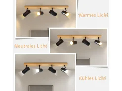 NETTLIFE Plafón-Plafocénter de techo con 4 llamas, lámpara de techo de madera negra, GU10 orientable 350°, de estilo vintage. Marru00f3n