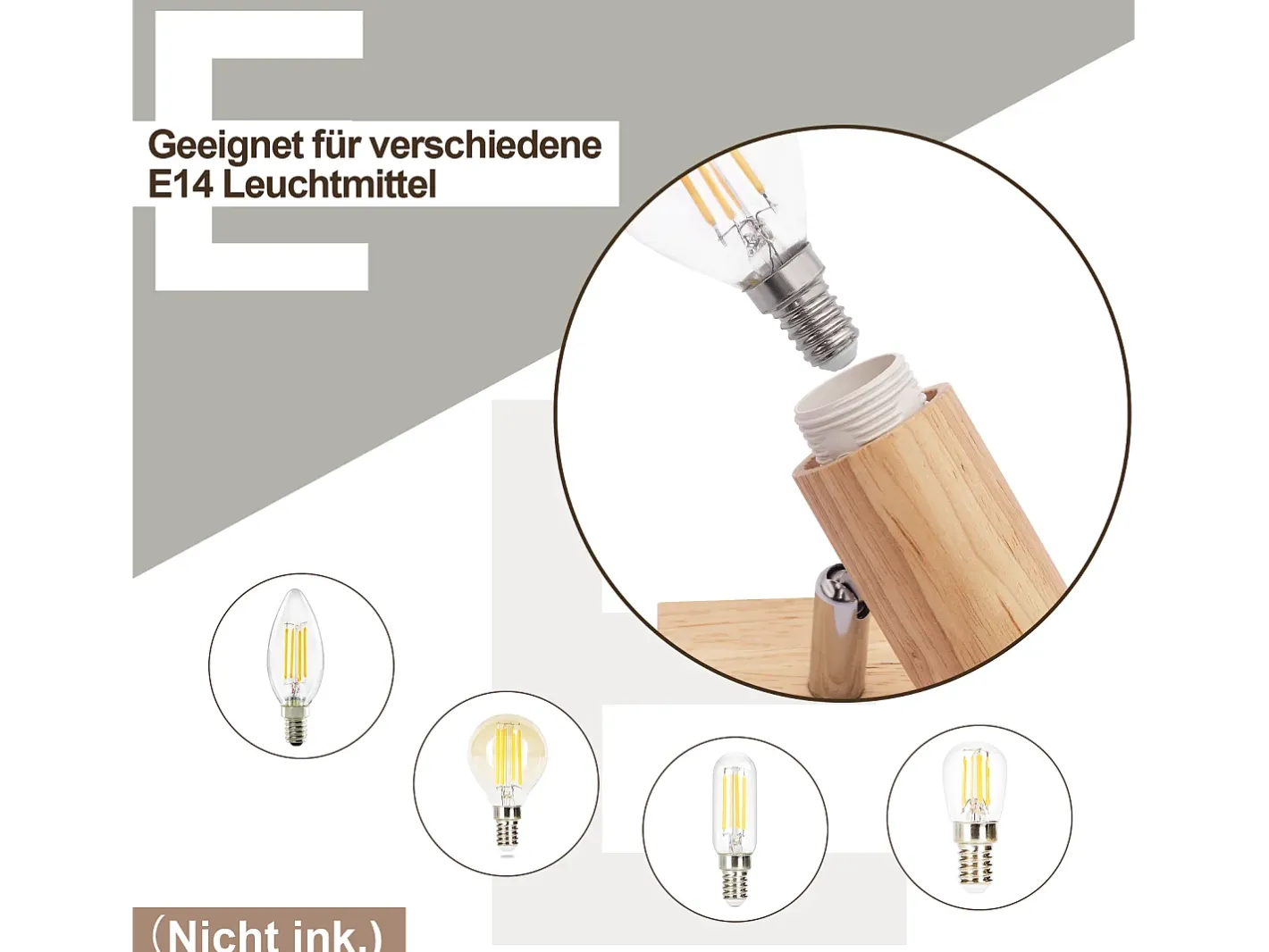 Best NETTLIFE Plafonario de 2 focos, aspecto negro, de madera - plafonario orientable E14 hasta 350°,máximo 4 bombillas de 25w, moderno para sala, dormitorio, cocina. Blanco