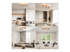NETTLIFE Plafonario de 3 focos, aspecto negro, de madera - plafonario E14 giratorio 350°，máximo 4 bombillas de 25 w, moderno para salón, dormitorio y cocina. Blanco New