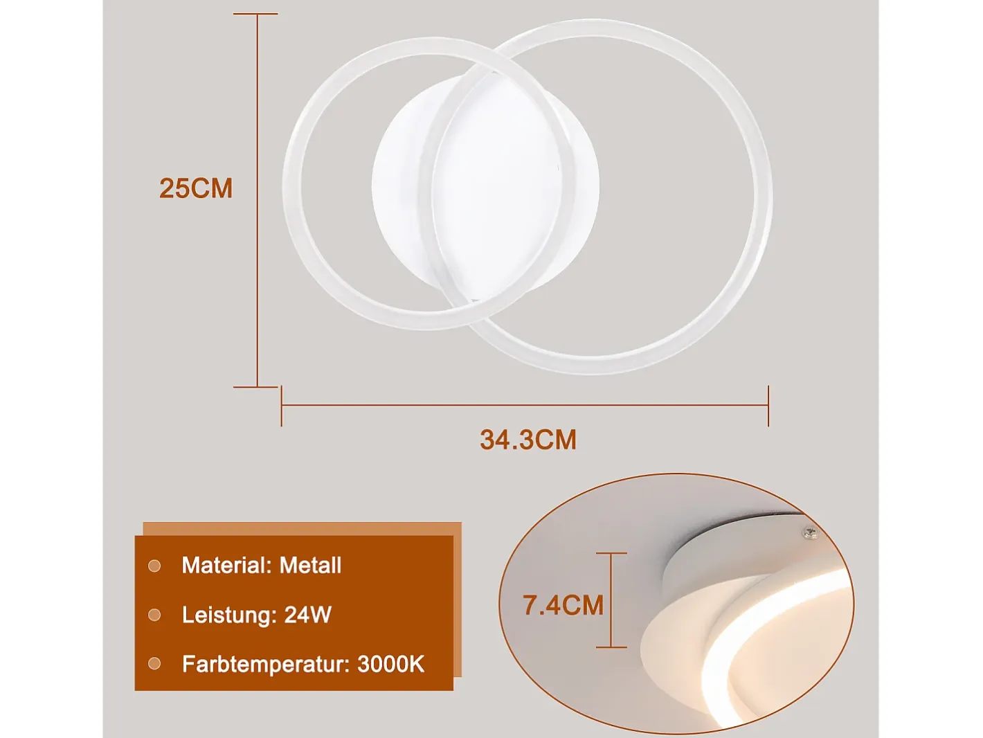 Online NETTLIFE Plafonario LED de 2 anillos, , Pivotante, Moderno, Diseño Redondo, 24W, 3000K Blanco
