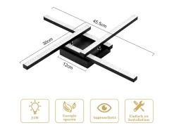 NETTLIFE Plafón-Plafonario LED de Diseño Moderno, 24W, , 3000K, Luz Blanca Cálida Negro