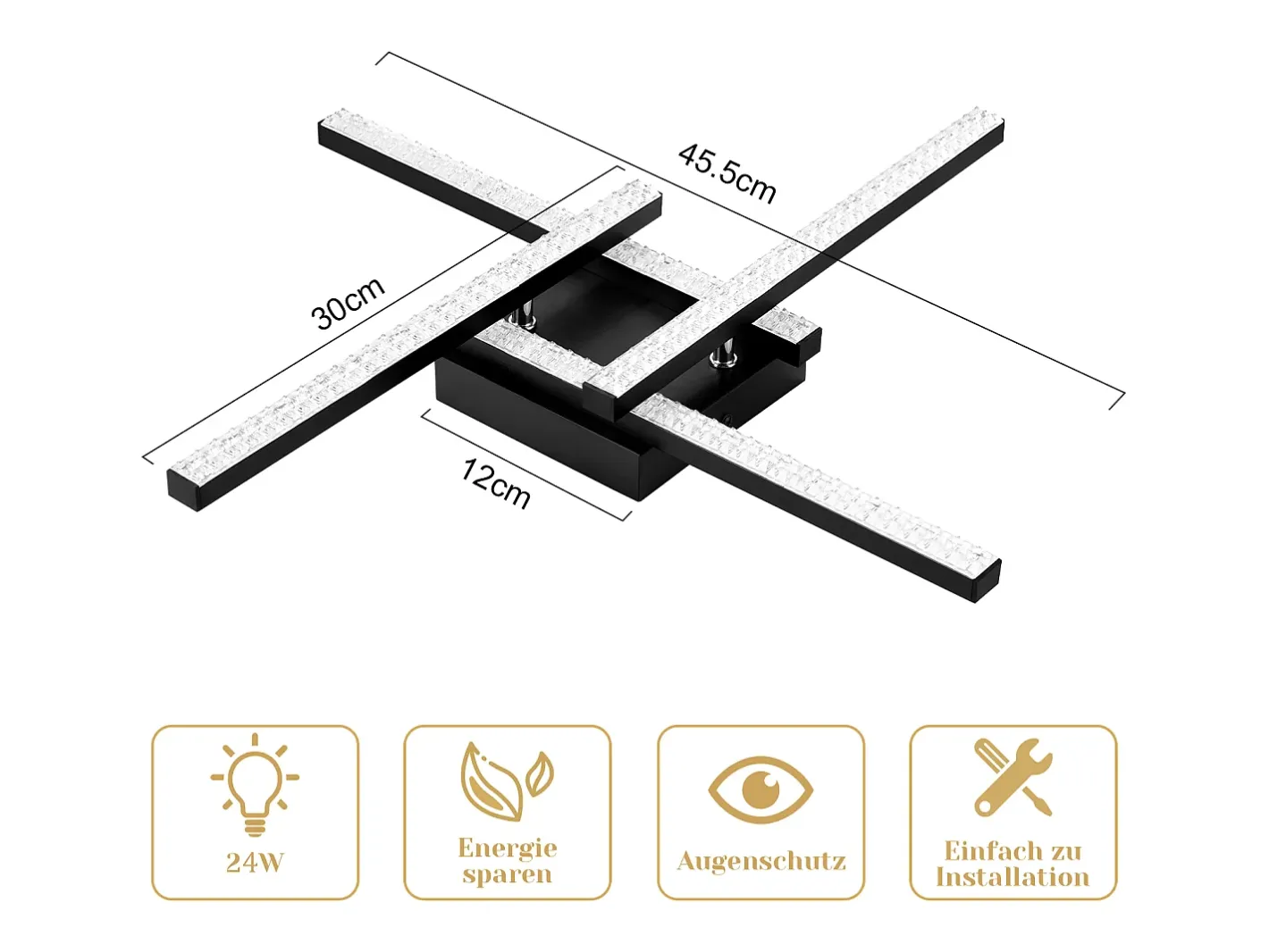 NETTLIFE Plafón-Plafonario LED de Diseño Moderno, 24W, , 3000K, Luz Blanca Cálida Negro