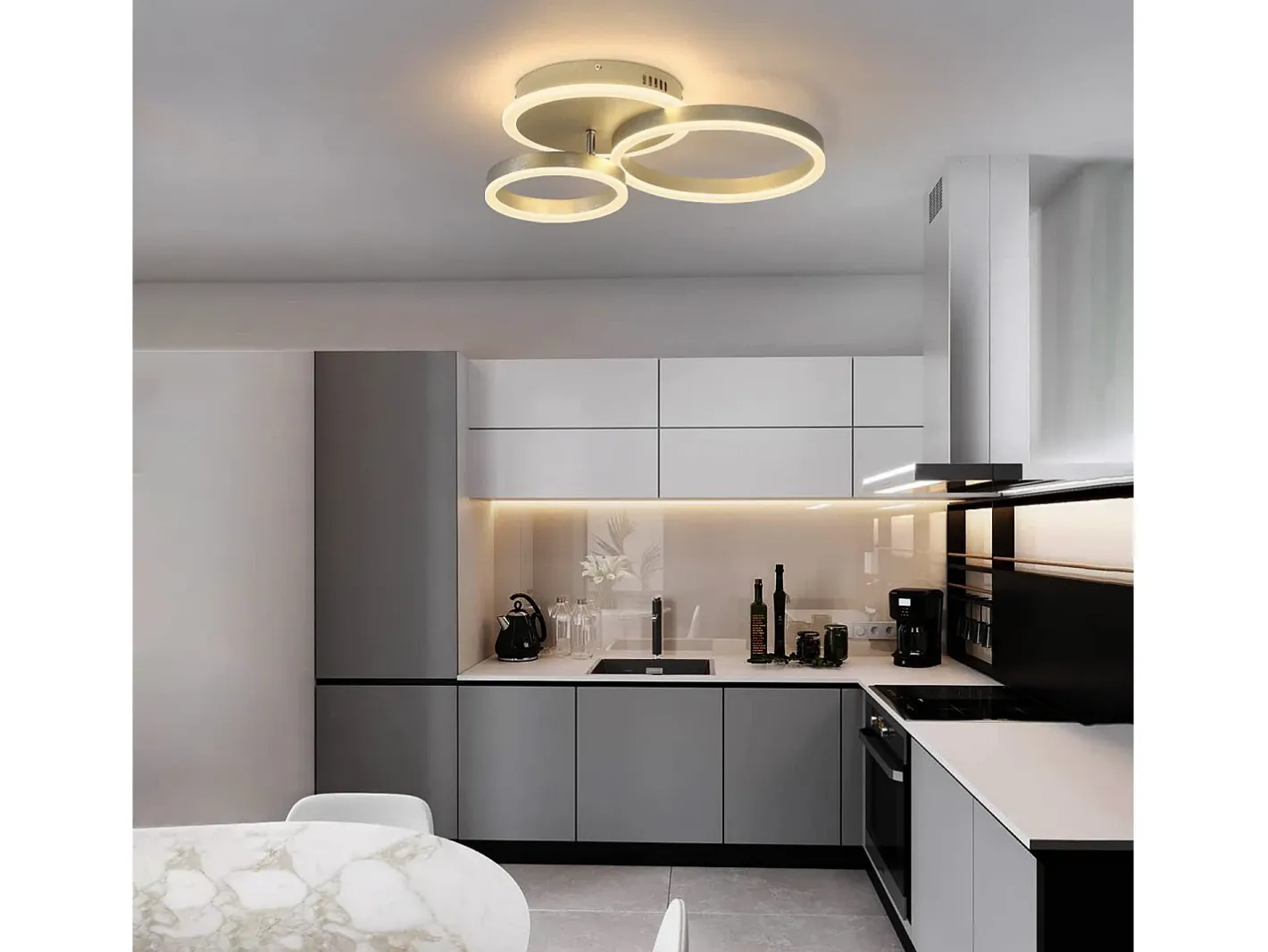 NETTLIFE Plafonario LED de intensidad variable, diseño en anillo, con mando a distancia moderno, 46W. Dorado