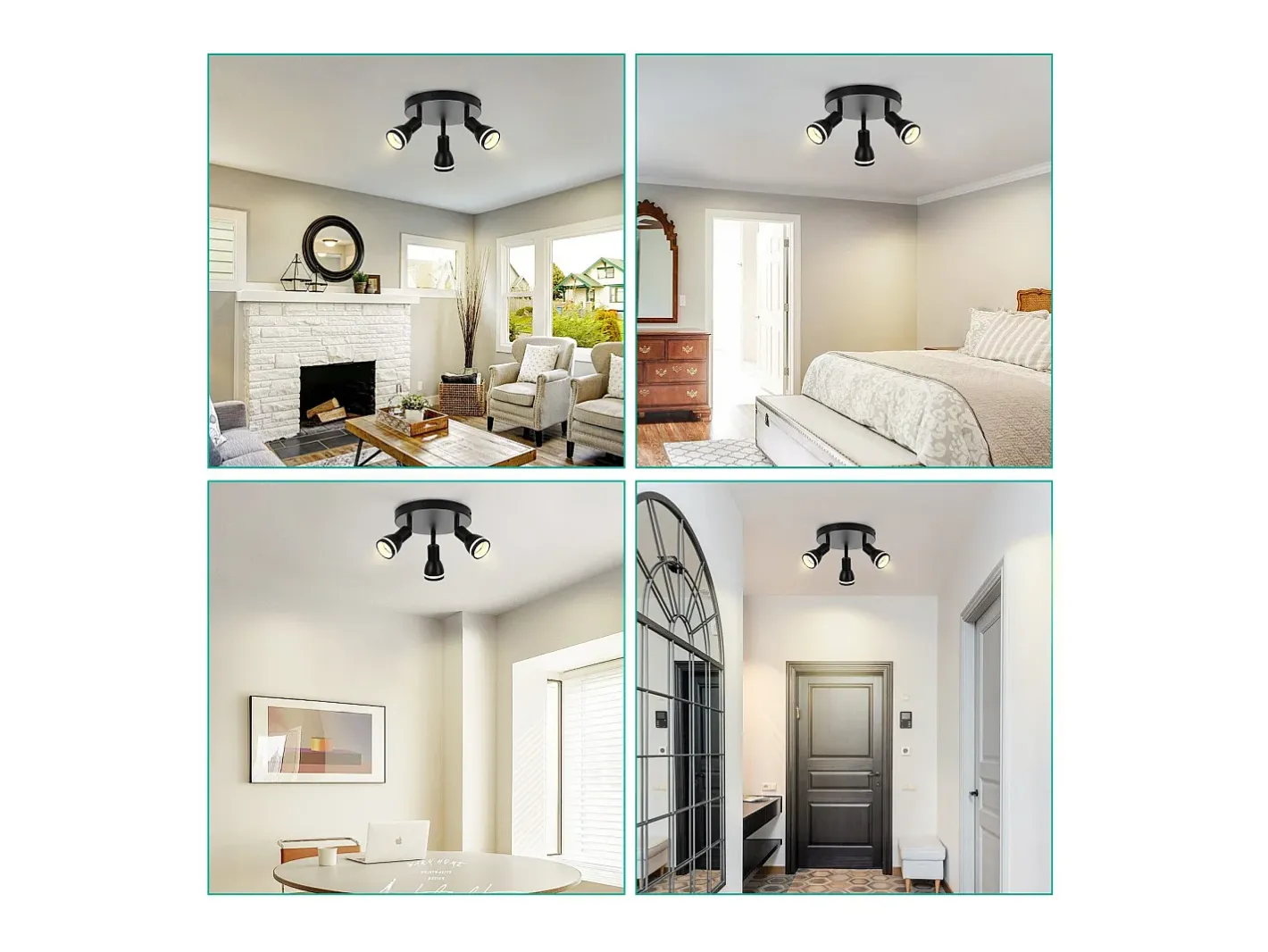 Discount NETTLIFE Plafonario moderno: 3 focos de techo orientables de metal, plafonario GU10, para habitación, comedor, sin bombilla. Negro