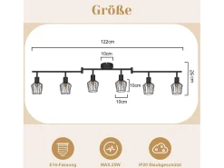 NETTLIFE Plafón-Plafonero E14 de 6 llamas, foco de techo , foco industrial LED giratorio de 350° y regulable en intensidad. Negro