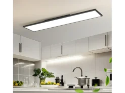 NETTLIFE Plafón-Plafonero LED 120 x 30 - Panel de techo de intensidad variable, lámpara de luz diurna larga, escritorio plano con mando a distancia, 40 W Negro