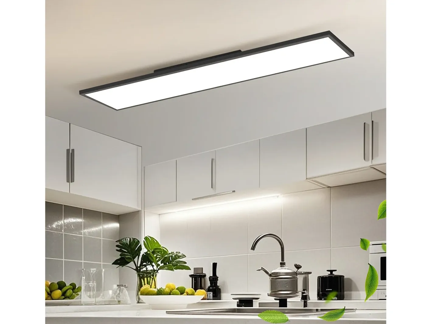 NETTLIFE Plafón-Plafonero LED 120 x 30 - Panel de techo de intensidad variable, lámpara de luz diurna larga, escritorio plano con mando a distancia, 40 W Negro