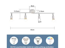 Best NETTLIFE Plafonero LED de 4 bombillas GU10, plafonero moderno con luz de punto para interiores, . Blanco