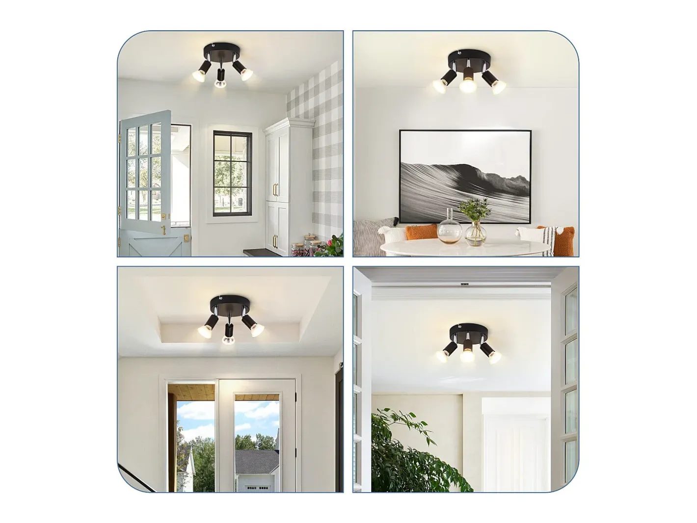 NETTLIFE Plafón-Plafonero LED GU10 - 3 Focos de Techo Redondeados Modernos, Focos de Techo de 350° para Cocinas, Pasillos, Habitaciones y Salones - Sin Bombilla, . Negro
