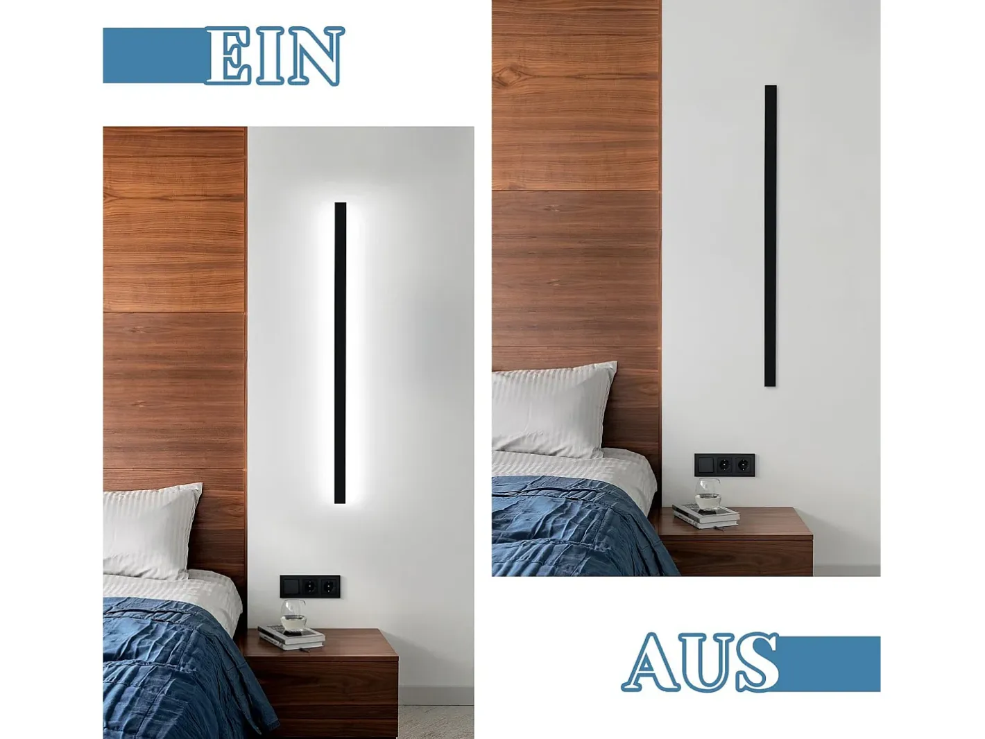 NETTLIFE Aplique Para Pared-Set de 2 apliques de pared para interior 100CM aplique de pared moderno pasillo 32W Negro