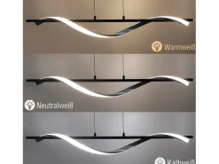 NETTLIFE , soporte moderno de LED regulable, 22 W, de color plateado, diámetro de 100 cm, de aluminio, diseño ondulado, altura ajustable para comedor y dormitorio. Negro Outlet