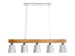 NETTLIFE Suspensión 5 bombillas E27 blanca moderna Lámpara de comedor de metal y madera Diam.102cm para cocina salón pasillo hotel Blanco