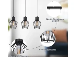 NETTLIFE Suspensión con 3 llamas, suspensión metálica industrial negra, LED E27, metálica. Negro Outlet