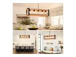 Online NETTLIFE Suspensión de lámpara para comedor vintage de madera negra E27, 5 llamas, mesa para comer industrial. Negro